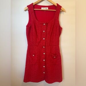 Taylor Women's Tweed Dress Red Shimmering Silver Sleeveless Rhinestone Button 10
